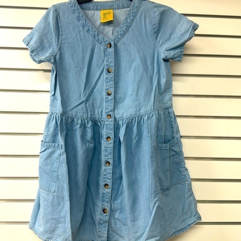 denim chambray button up jumper dress with pockets, girls size extra large 16‎